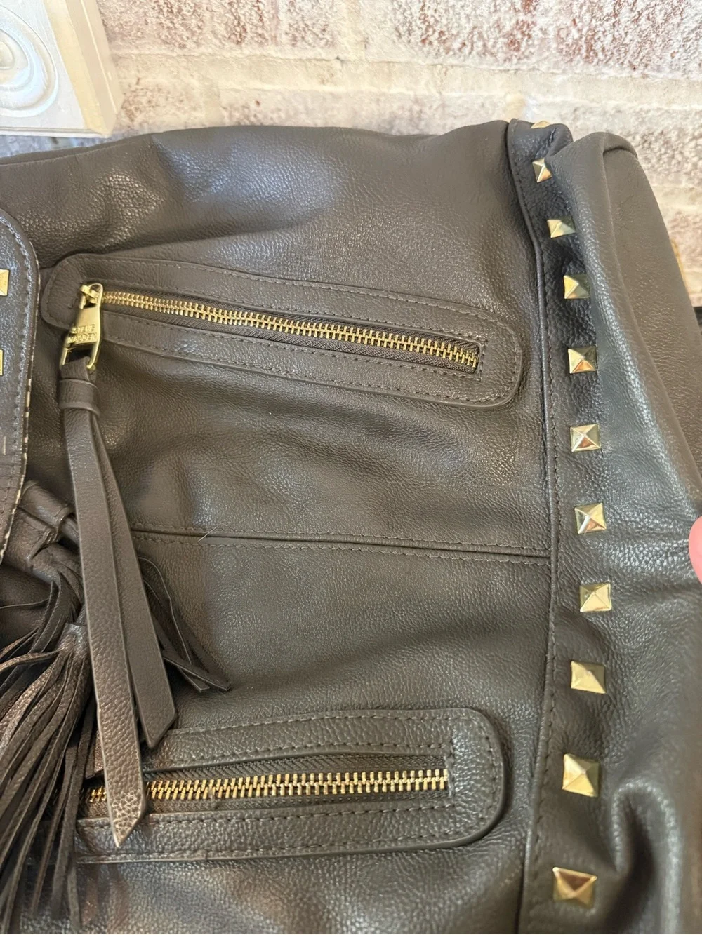 Steve Madden Studded Tassel Drawstring Backpack - Dark Gray